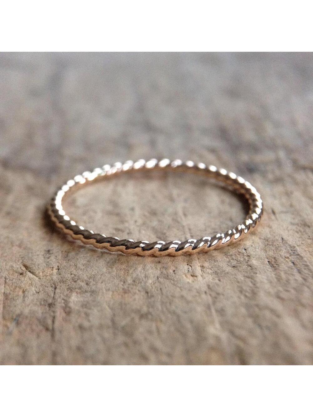 Dainty 14K Gold Filled Twist Ring. Handmade Minimalist Stacking Band.